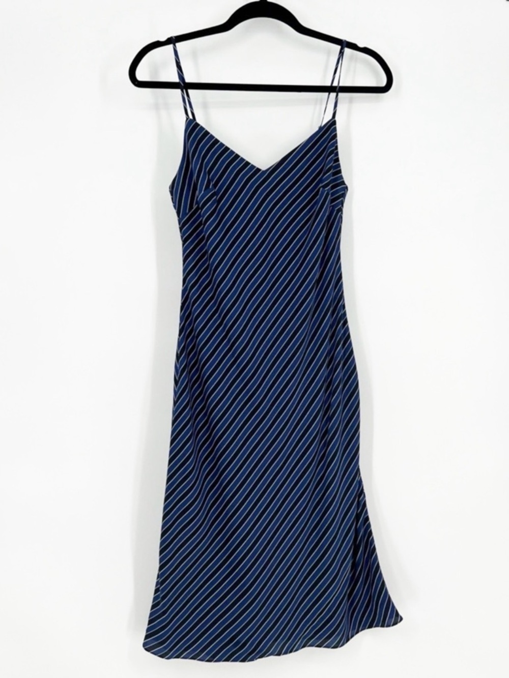 Banana Republic Stretch Silk Striped Slip Dress Navy Black Size 0